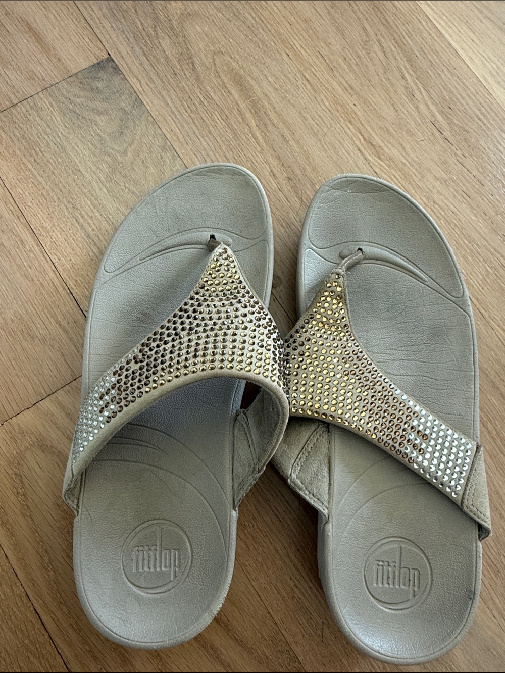FitFlop Taupe Rhinestone Thong Sandals - Women's